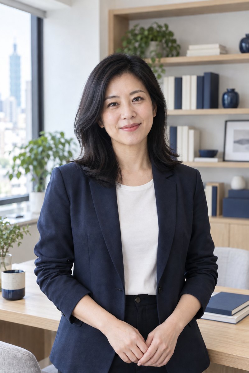 周以恆老師站在書櫃前