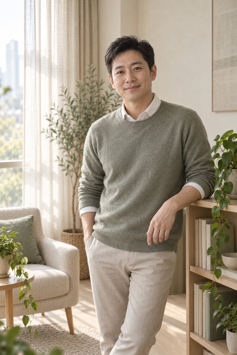 張承恩心理師站在書櫃旁
